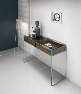 consolle in vetro cassetti in legno