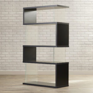 libreria in vetro e legno