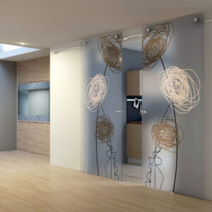 porte in vetro esterno muro scorrevoli disegno floreale
