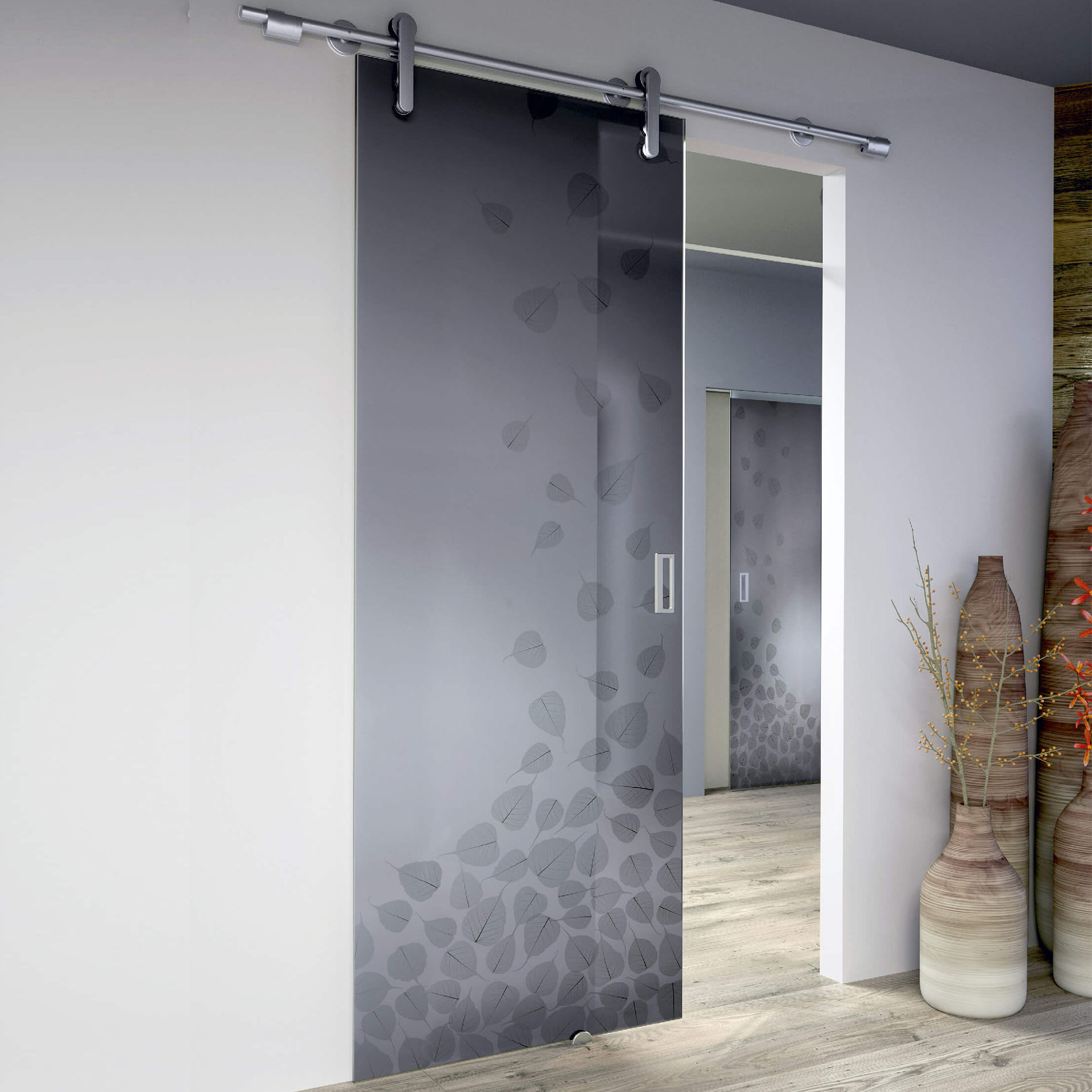 porte in vetro singola esterno muro scura