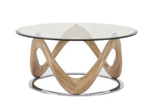 tavoli in vetro circolare con base in legno
